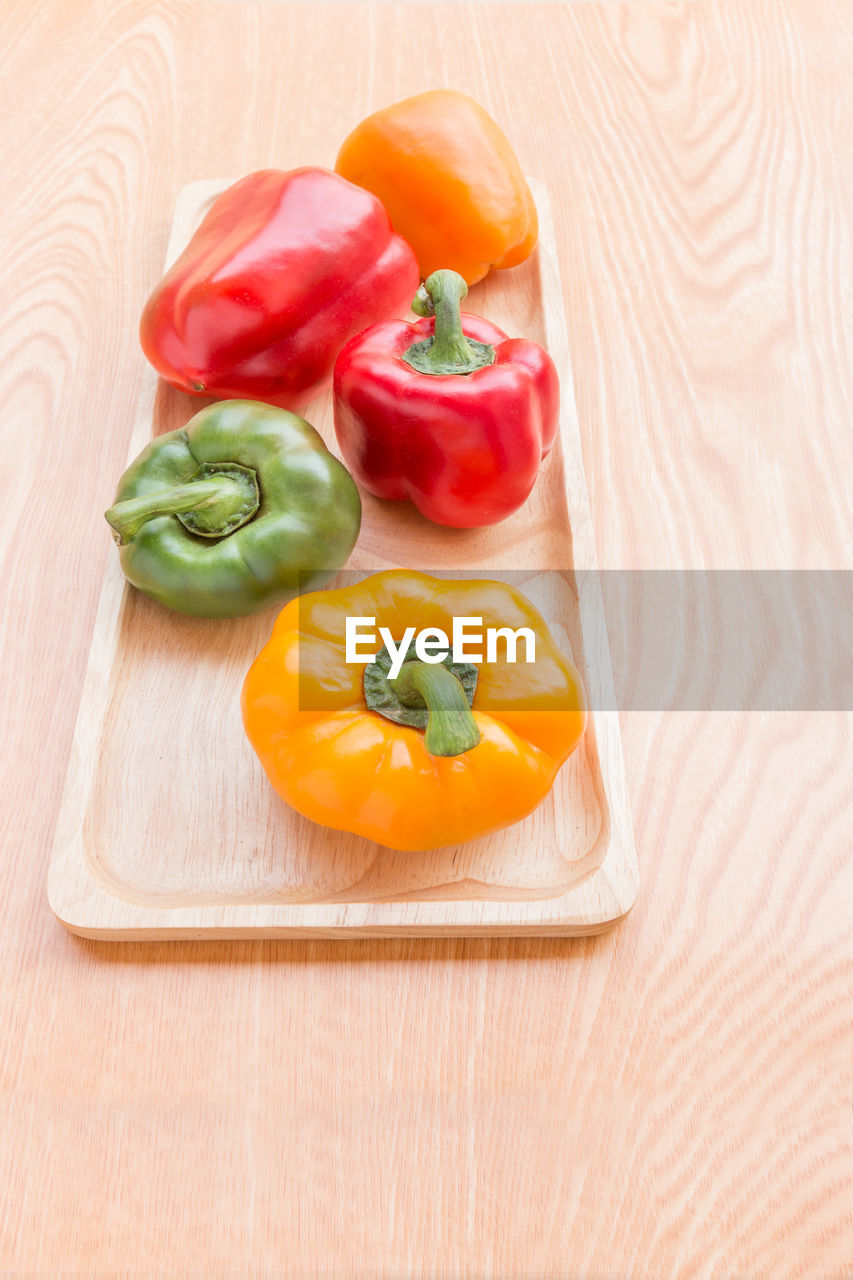 High angle view of bell peppers