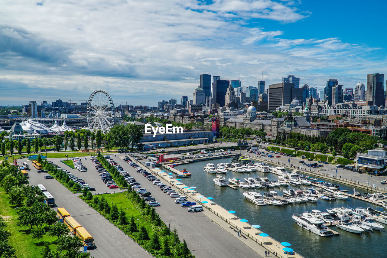 HIGH ANGLE VIEW OF BUILDINGS AGAINST SKY