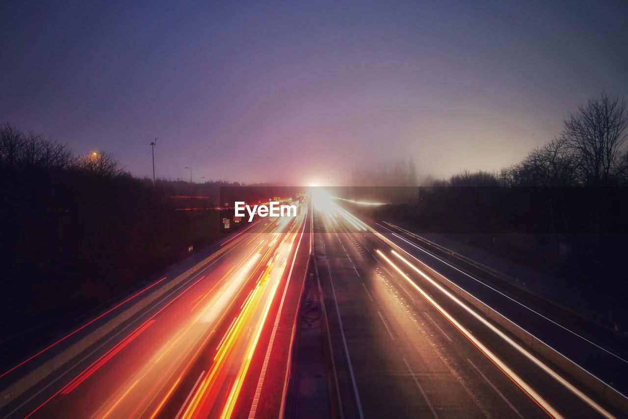 Light trails on highway at night