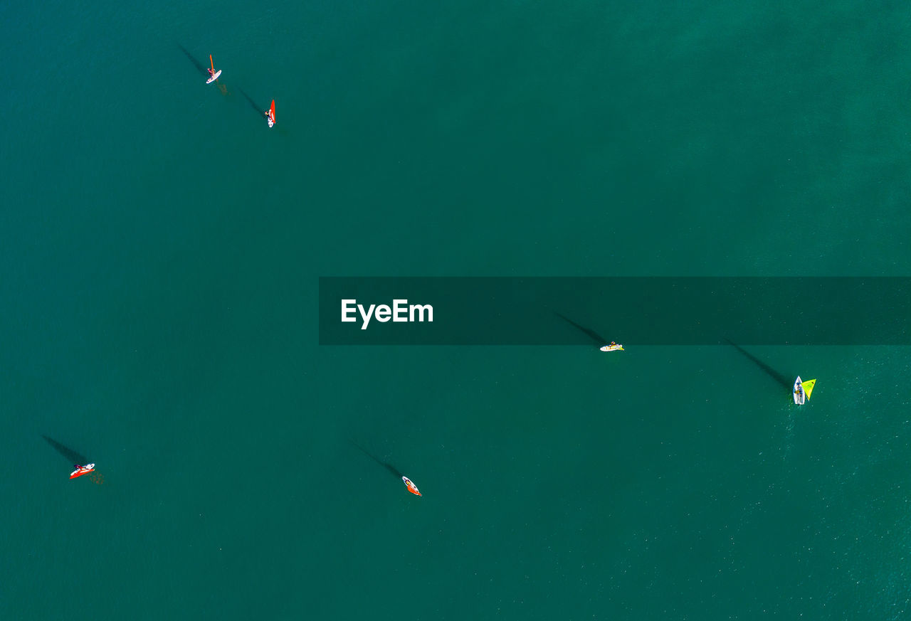 Top view of yatch on sea