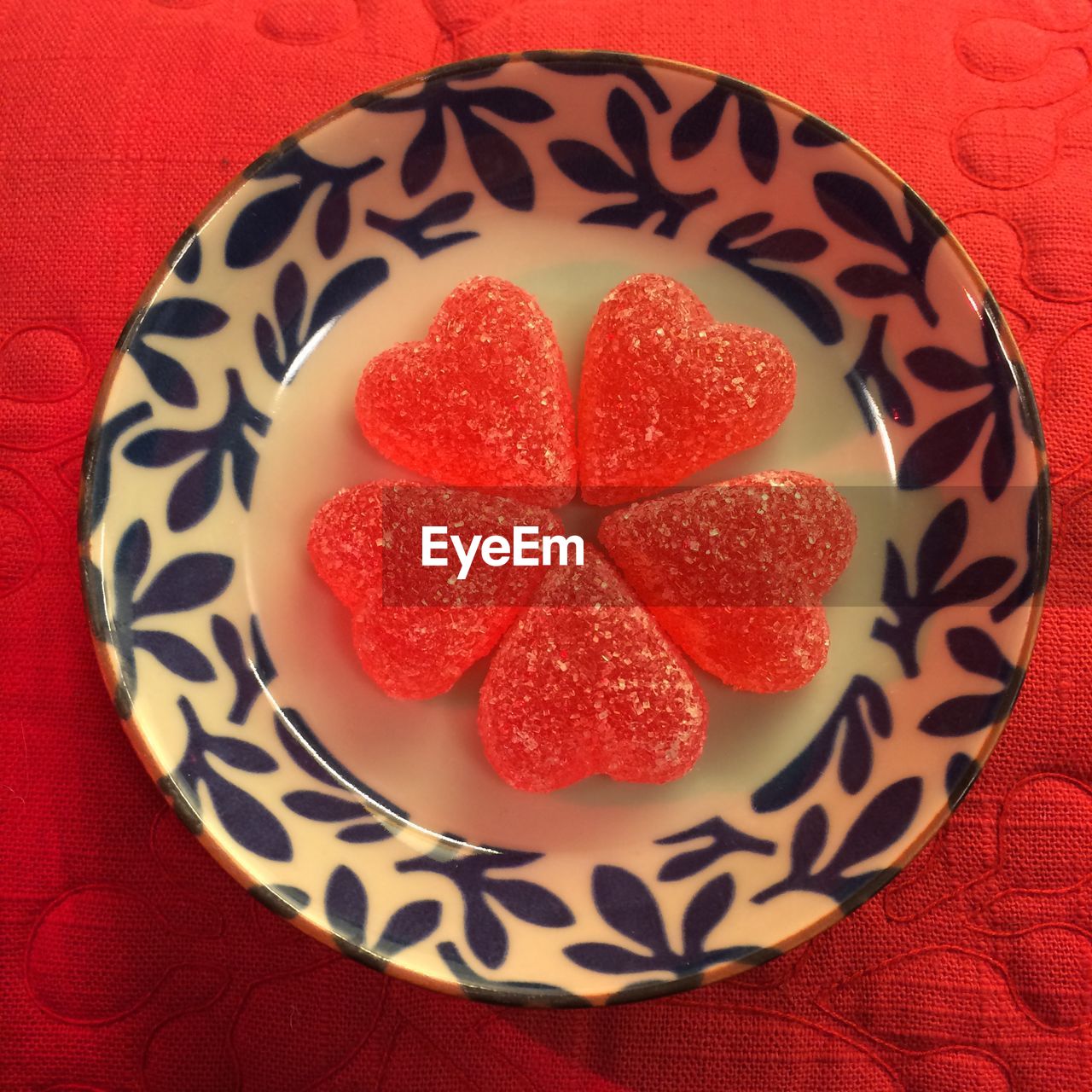 Close-up of heart shape candies on plate