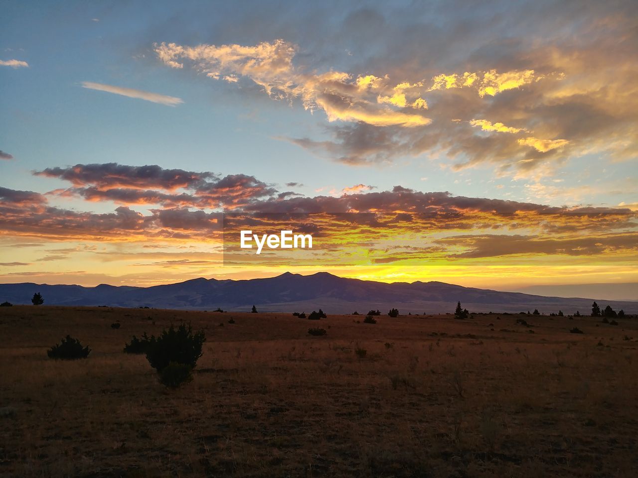 Scenic view of landscape against sky during sunset