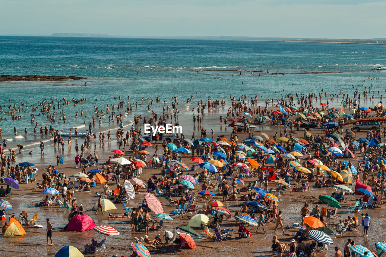 High angle view of people on beach