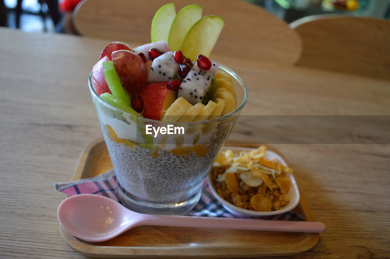 Close-up of breakfast on table