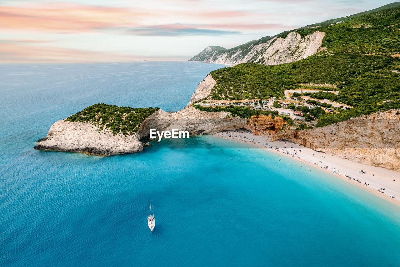 Aerial view of porto katsiki beach