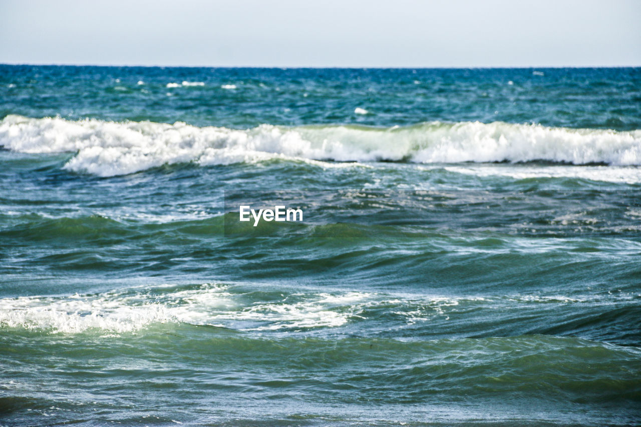 Scenic view of sea against clear sky