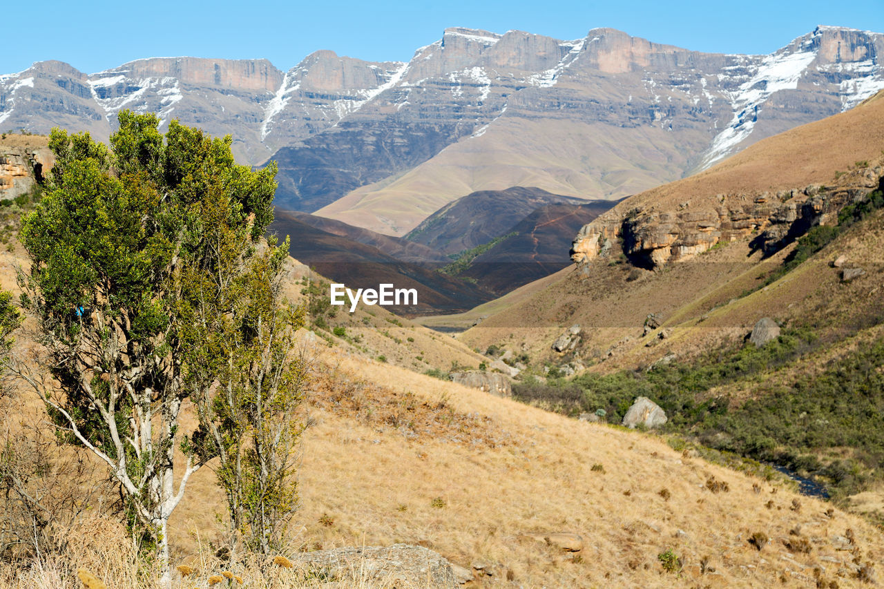 SCENIC VIEW OF LANDSCAPE AND MOUNTAINS AGAINST SKY