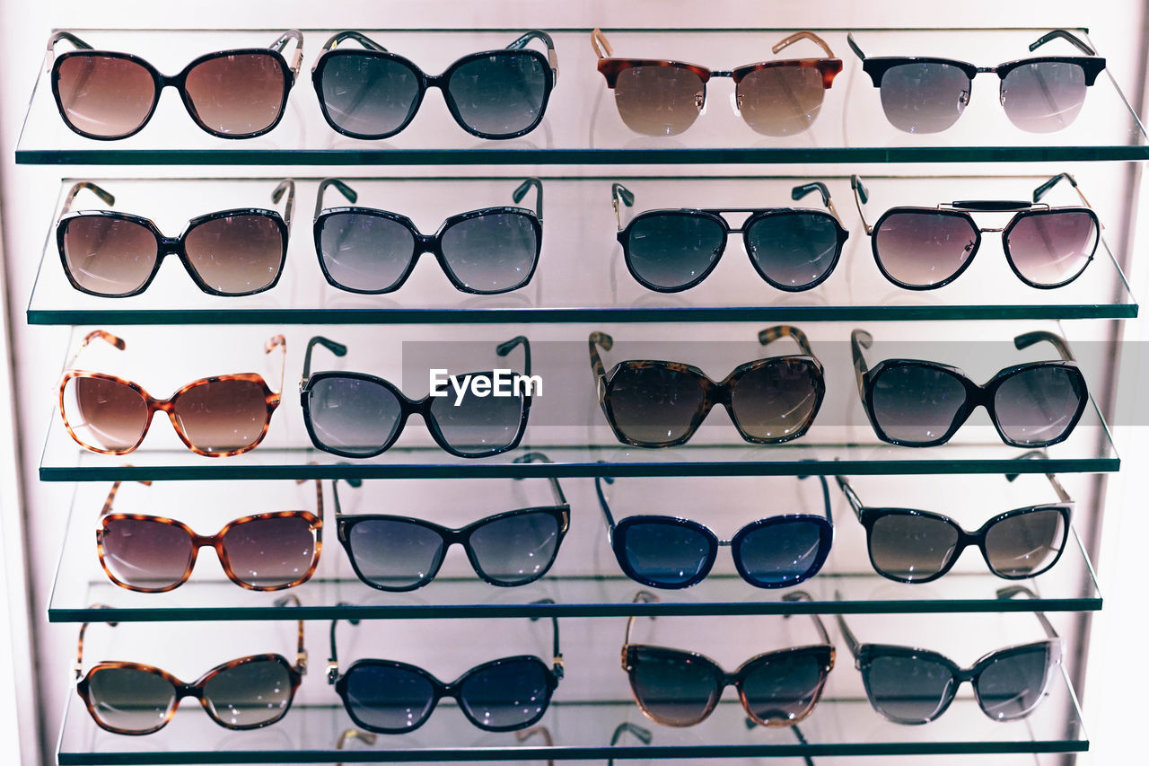 Close-up of sunglasses for sale in store