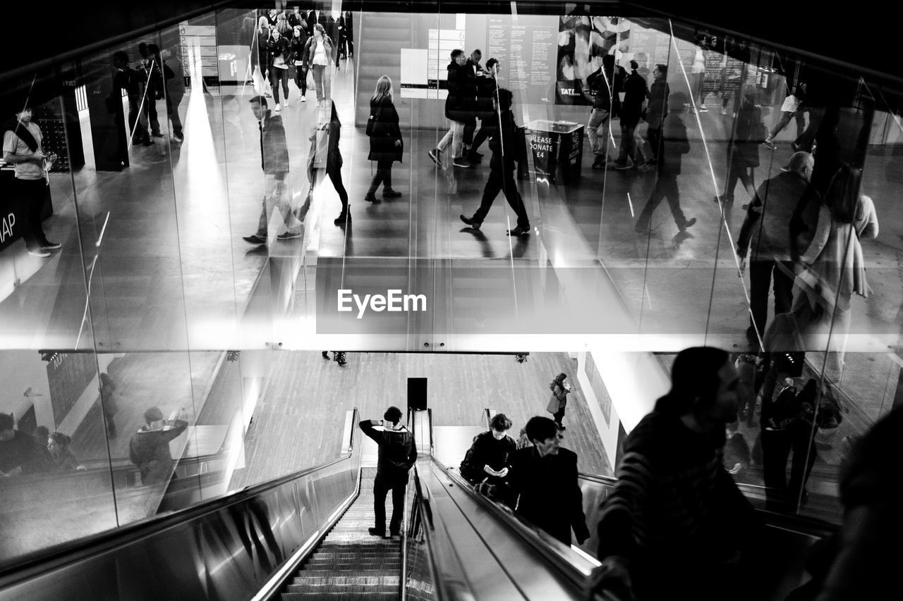 View of people on escalator