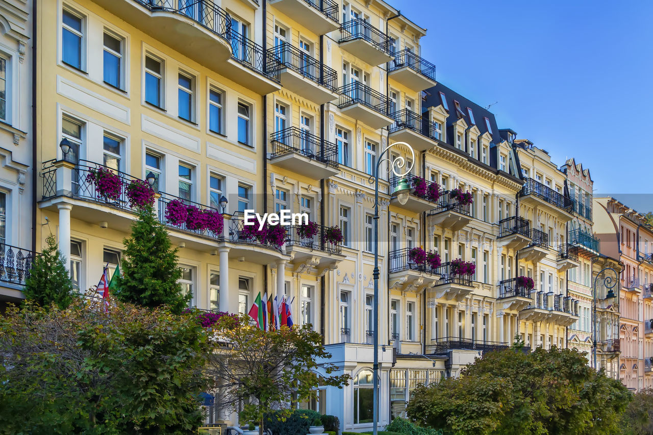 Sadova street with beautiful historical houses in karlovy vary, czech republic