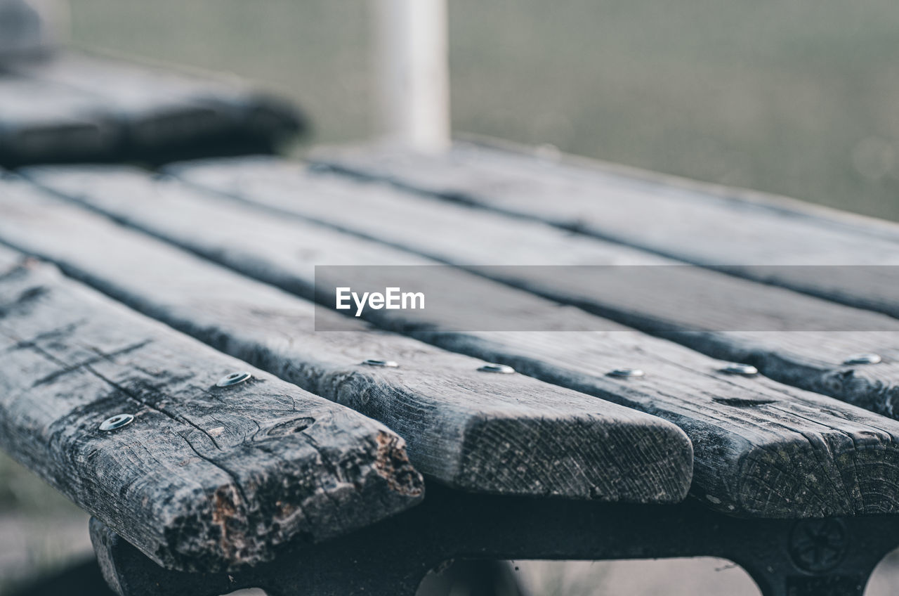 Close-up of wooden bench