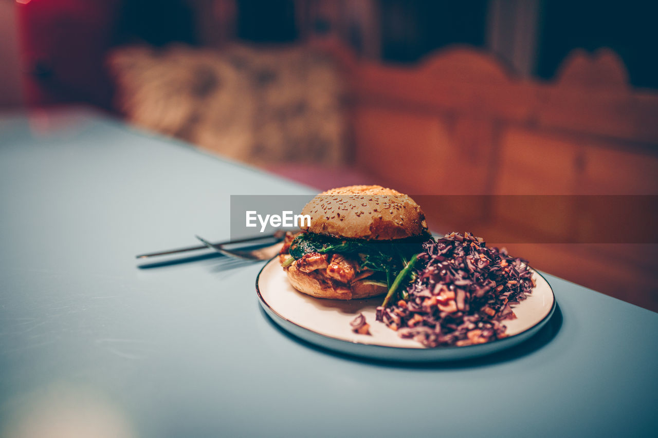 Close-up of food in plate on table