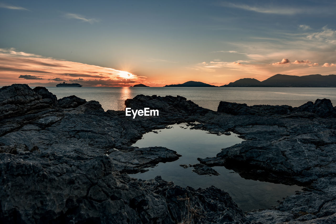 Scenic view of sea against sky during sunset