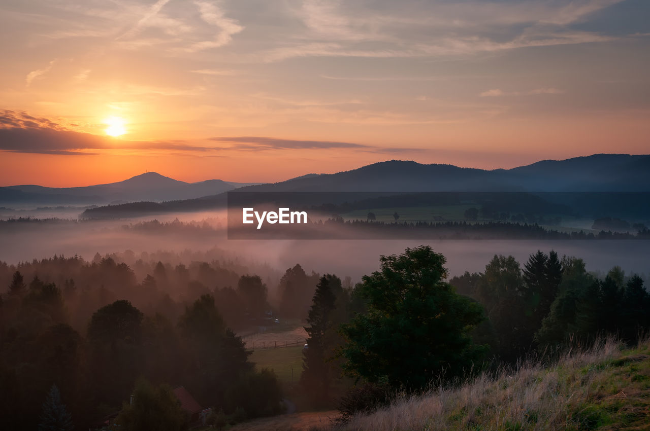 SCENIC VIEW OF LANDSCAPE AGAINST SKY DURING SUNSET