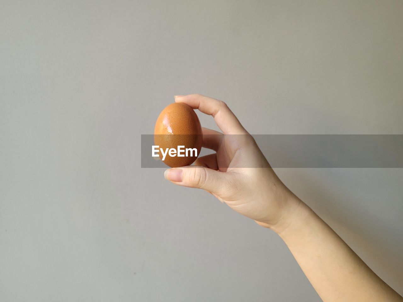 hand, food, food and drink, egg, one person, studio shot, healthy eating, close-up, wellbeing, holding, indoors, gray background, freshness, copy space, adult, single object, egg yolk, gray, lifestyles
