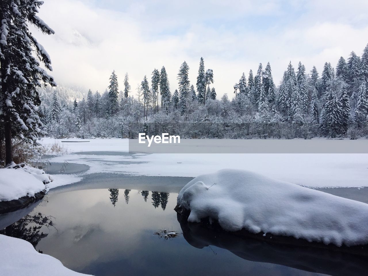Scenic view of frozen lake against sky during winter