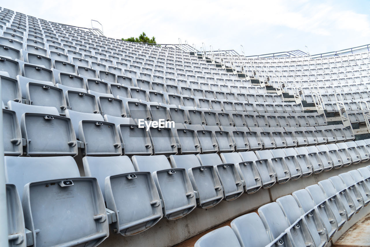Empty tiered stadium bleachers