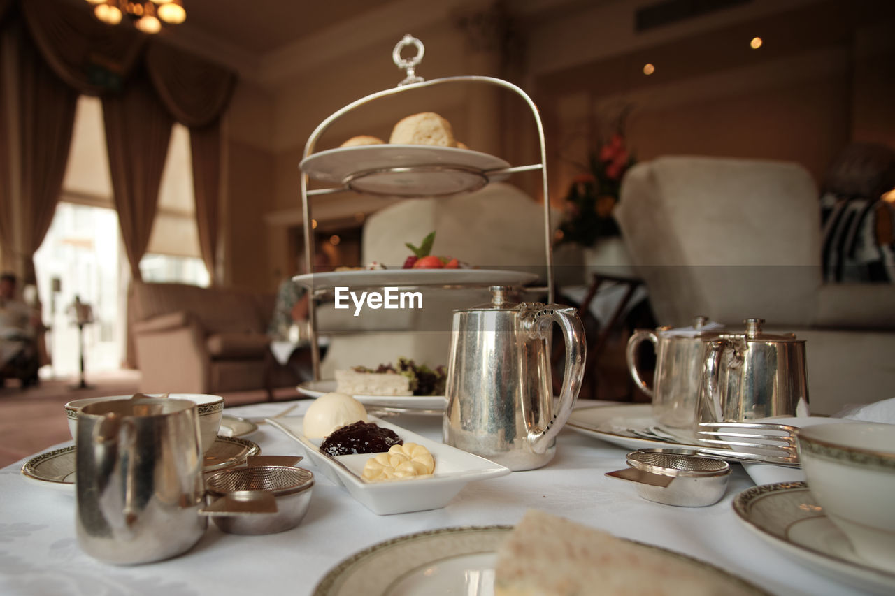 Wide-angle close-up of afternoon tea