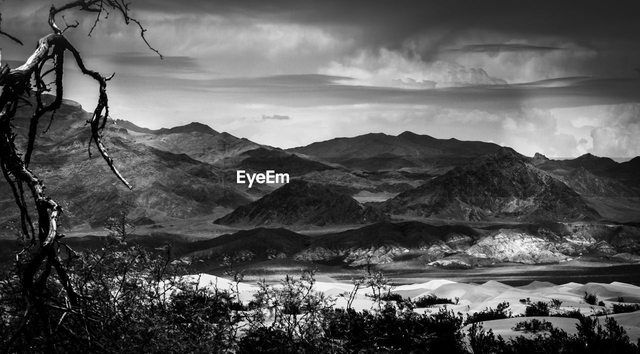 Scenic view of mountains against cloudy sky