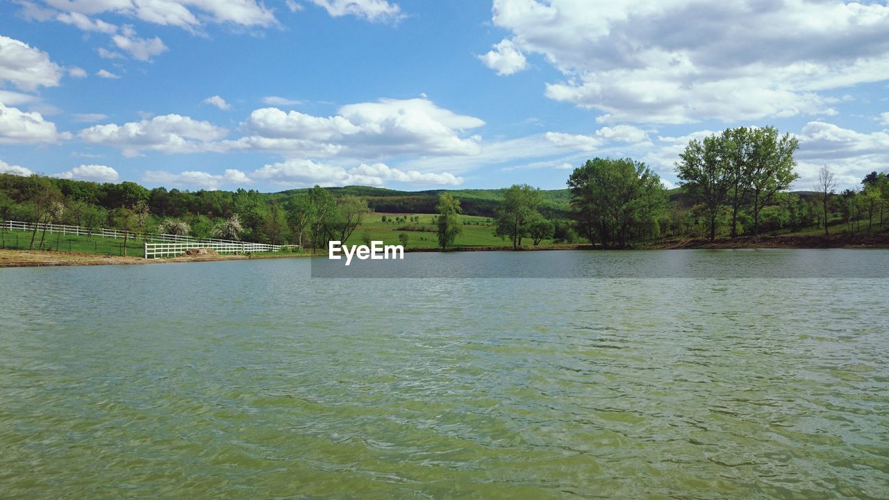 VIEW OF LAKE AGAINST CLOUDY SKY