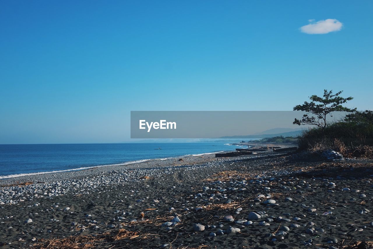 Scenic view of sea against clear blue sky