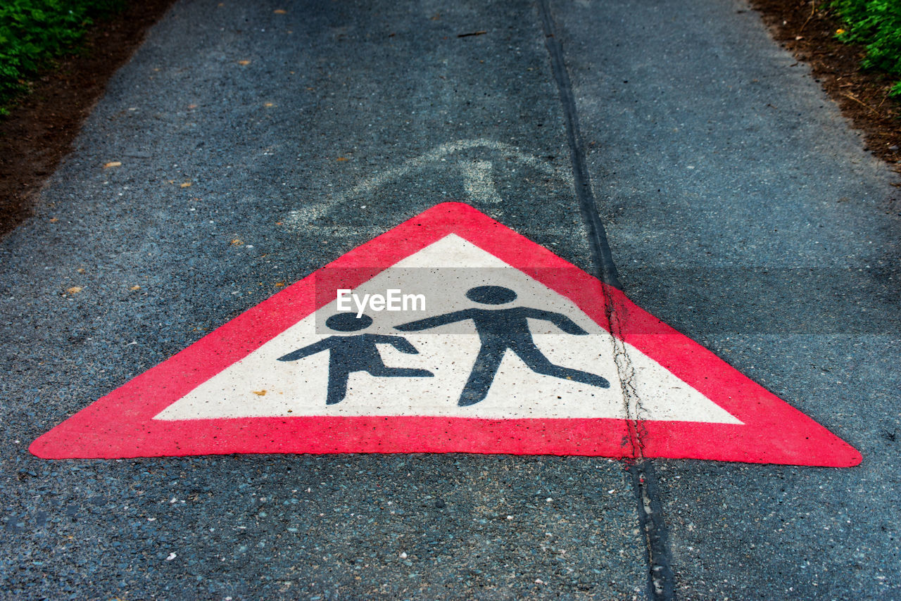 High angle view of road sign