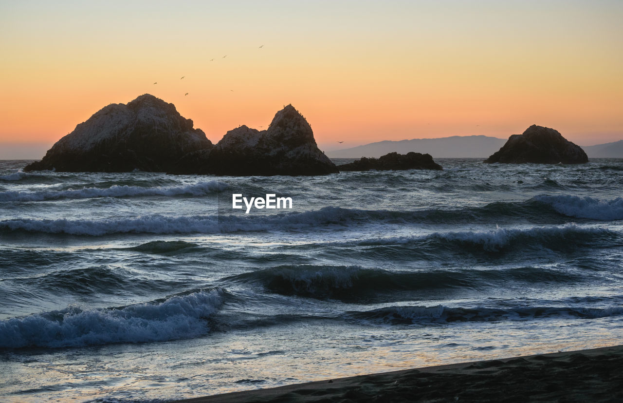 Scenic view of sea against sky during sunset, san francisco