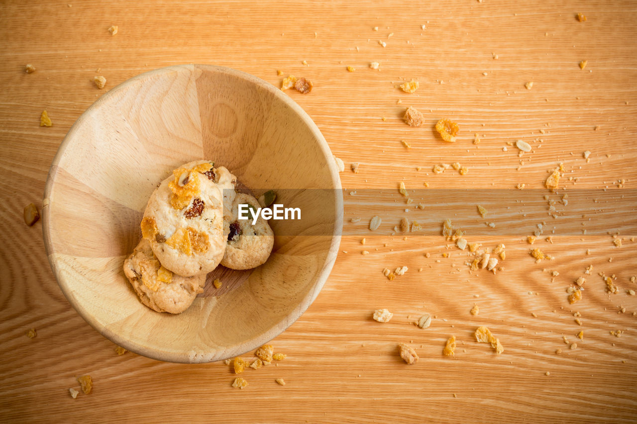 HIGH ANGLE VIEW OF BREAD IN PLATE