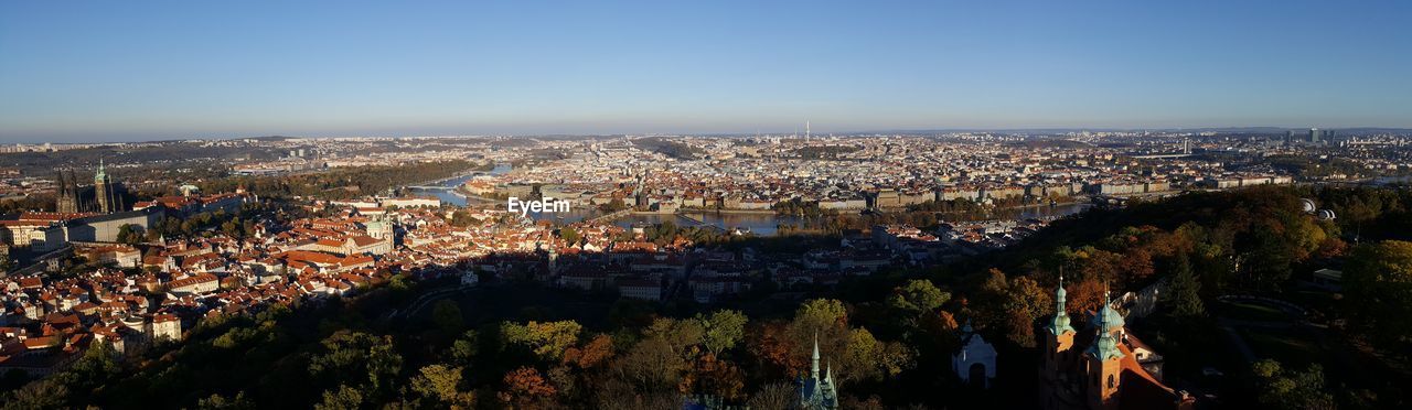 Panoramic view of town against clear sky