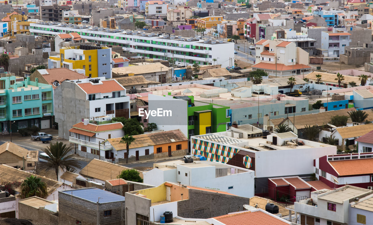 High angle view of buildings in city