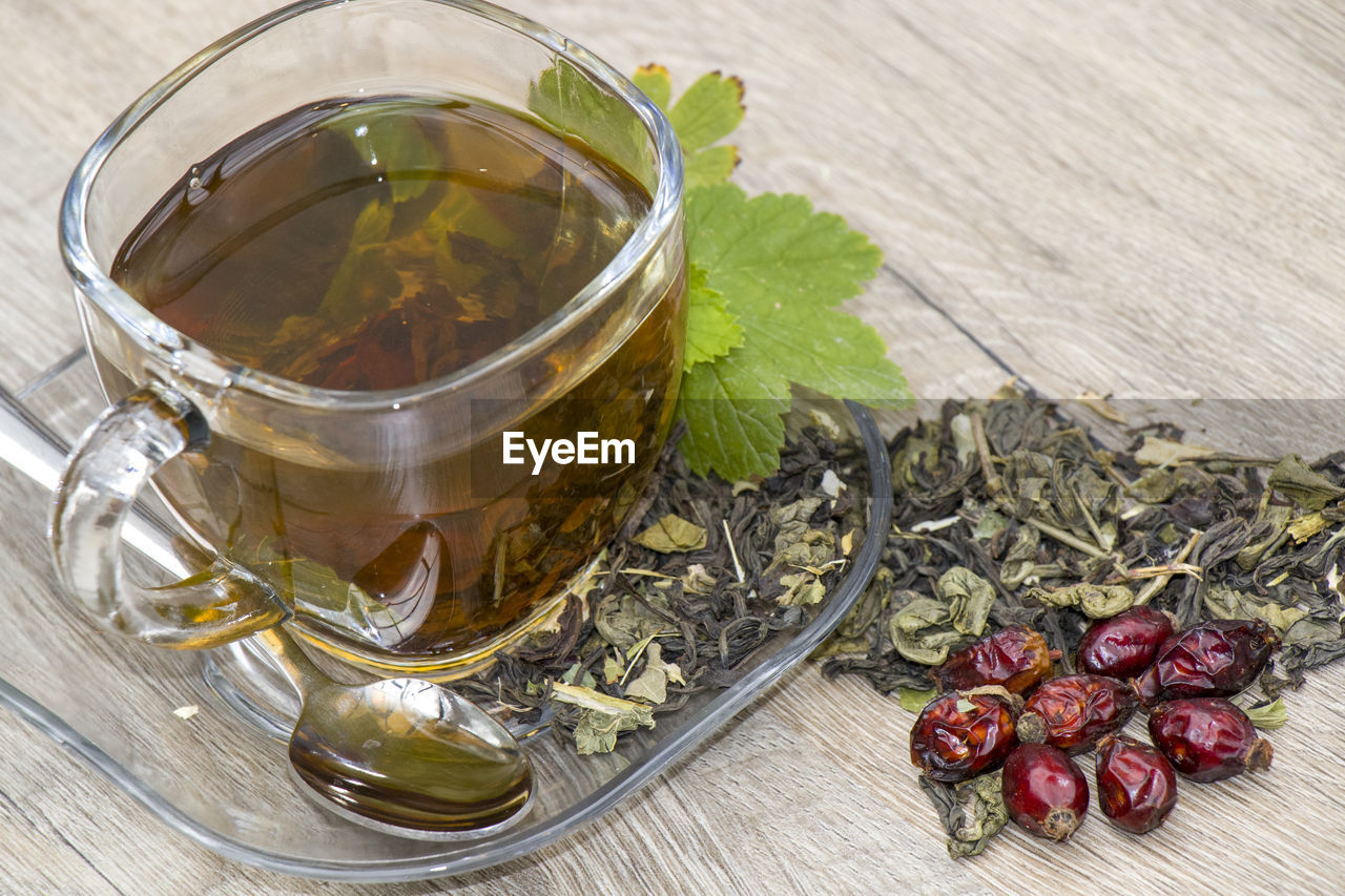 HIGH ANGLE VIEW OF TEA ON TABLE