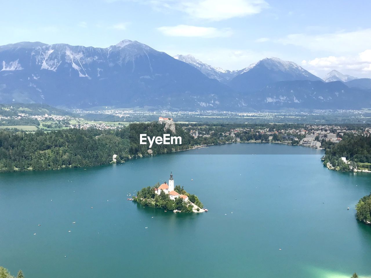 High angle view of lake against sky