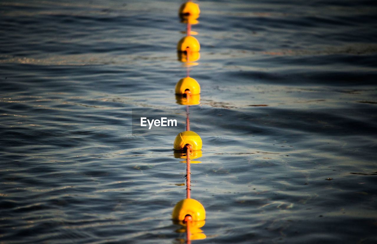 Close-up of buoy floating on sea