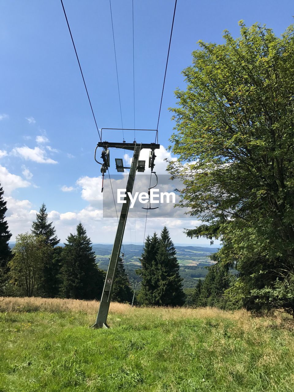 LOW ANGLE VIEW OF OVERHEAD CABLE CAR