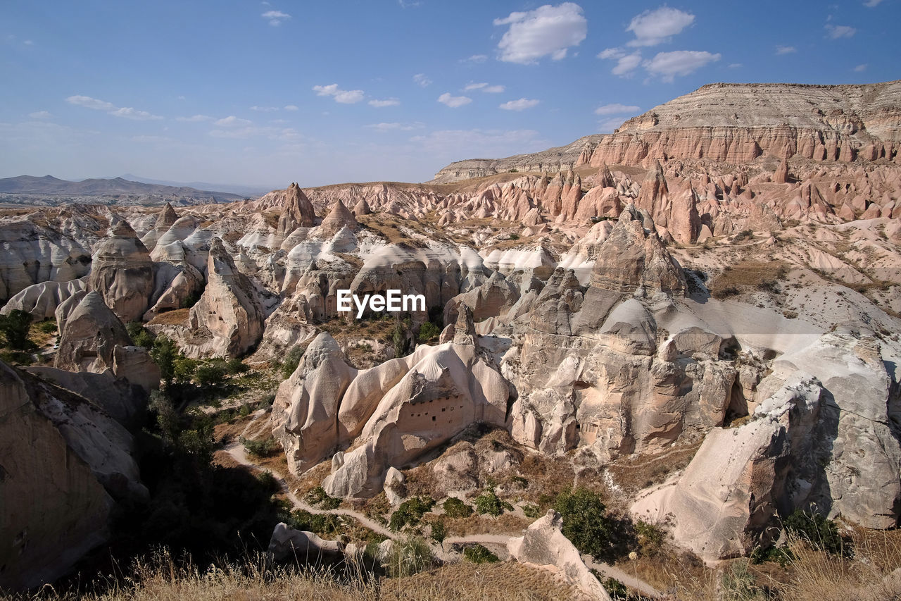 Panoramic view of rocky mountains against sky, goreme