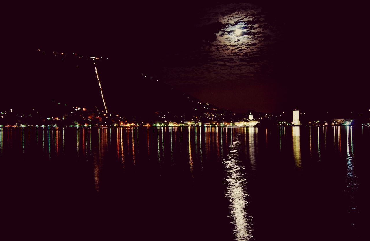 REFLECTION OF TREES IN WATER AT NIGHT
