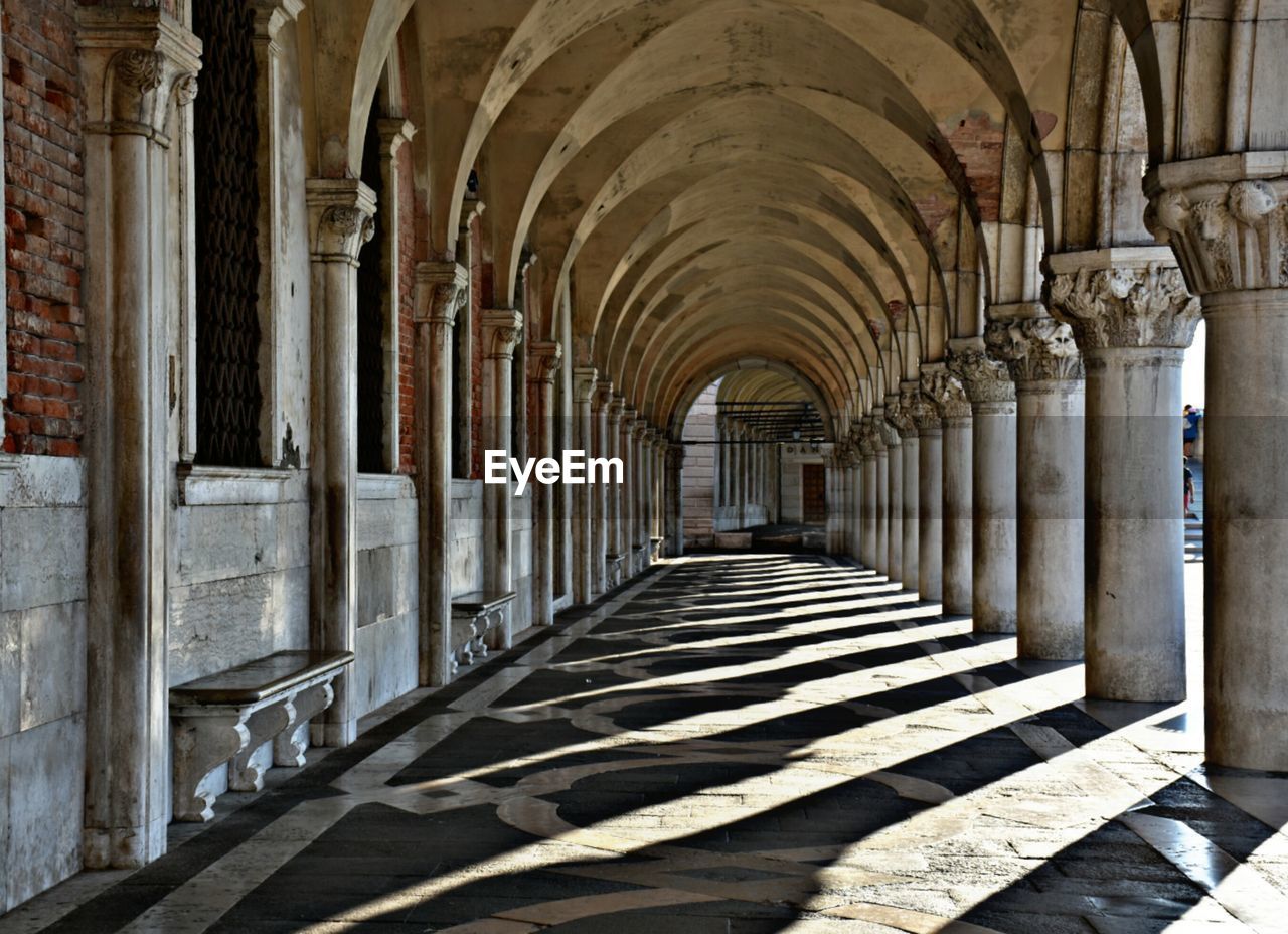 Empty colonnade in historic building