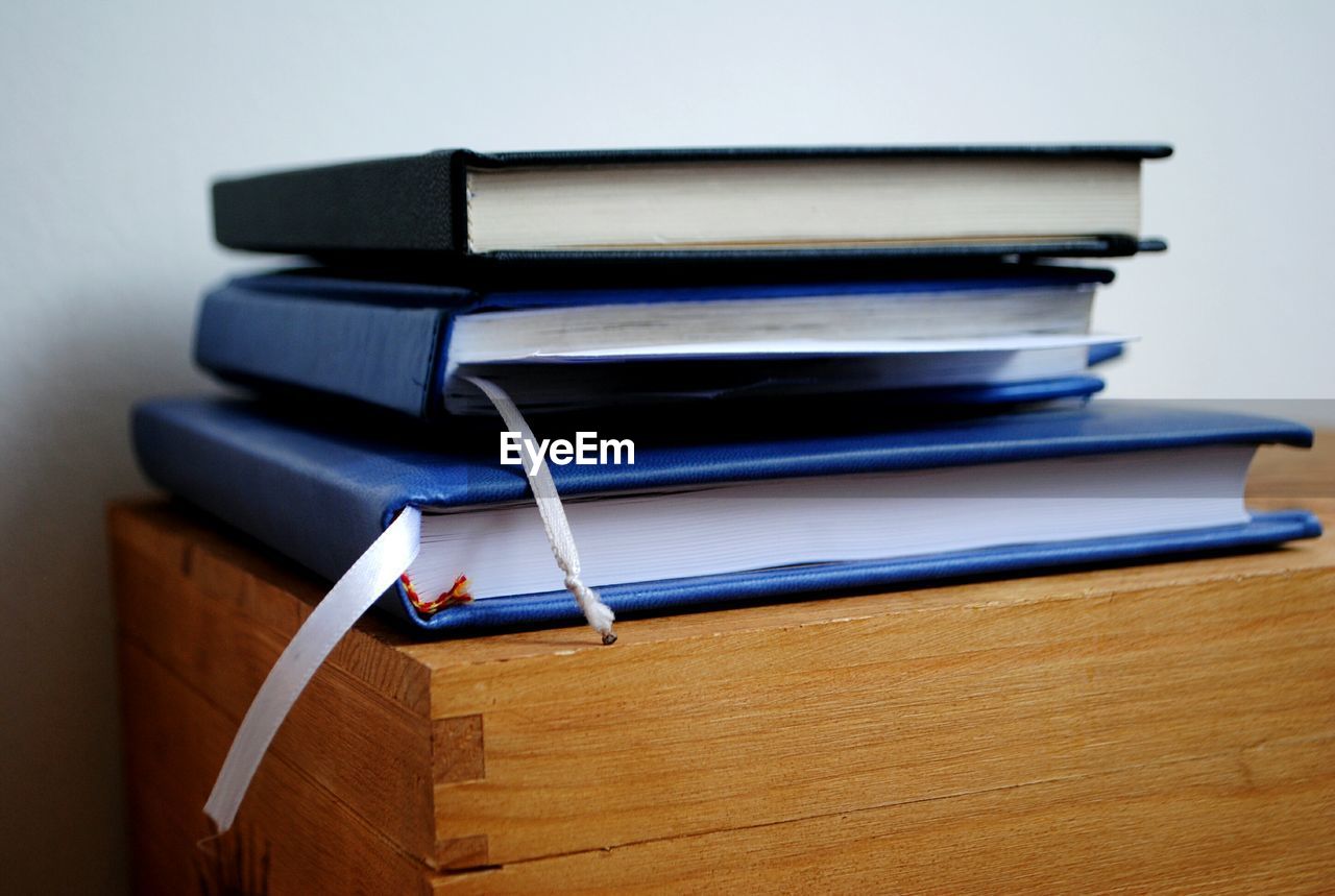 Stack of books on table