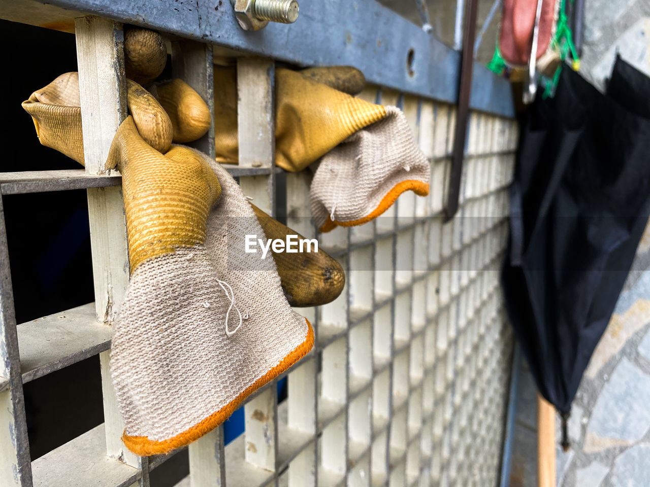 CLOSE-UP OF ANIMAL HANGING BY RAILING