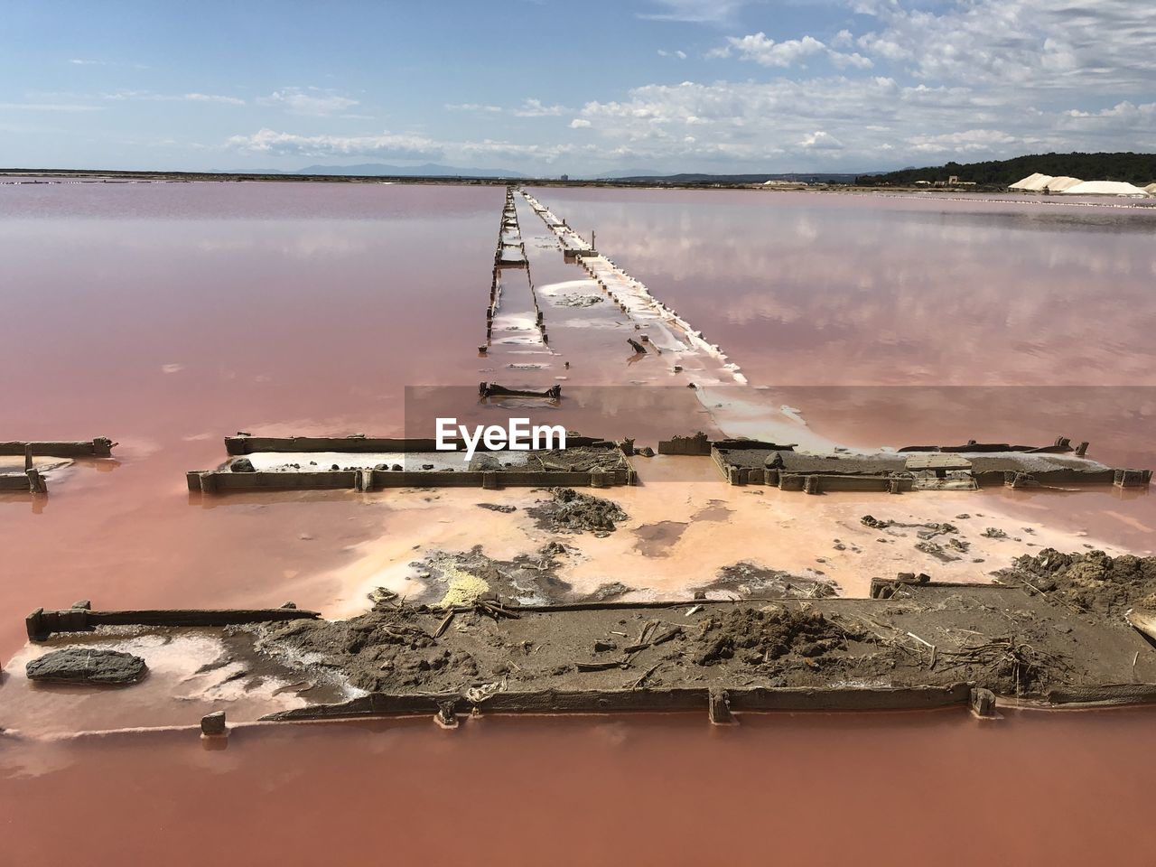 Scenic view of pink salt lake