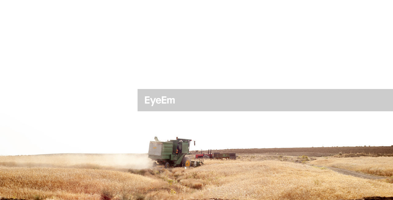 VIEW OF AGRICULTURAL FIELD AGAINST CLEAR SKY