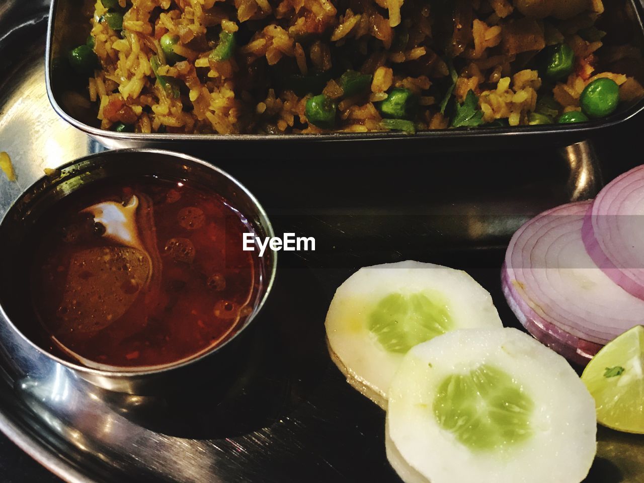 HIGH ANGLE VIEW OF SOUP ON TABLE