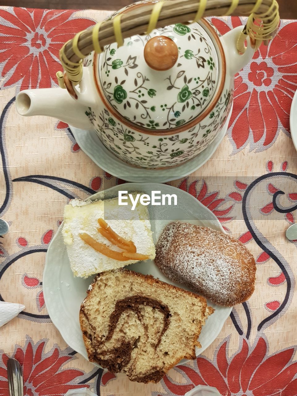 High angle view of breakfast on table