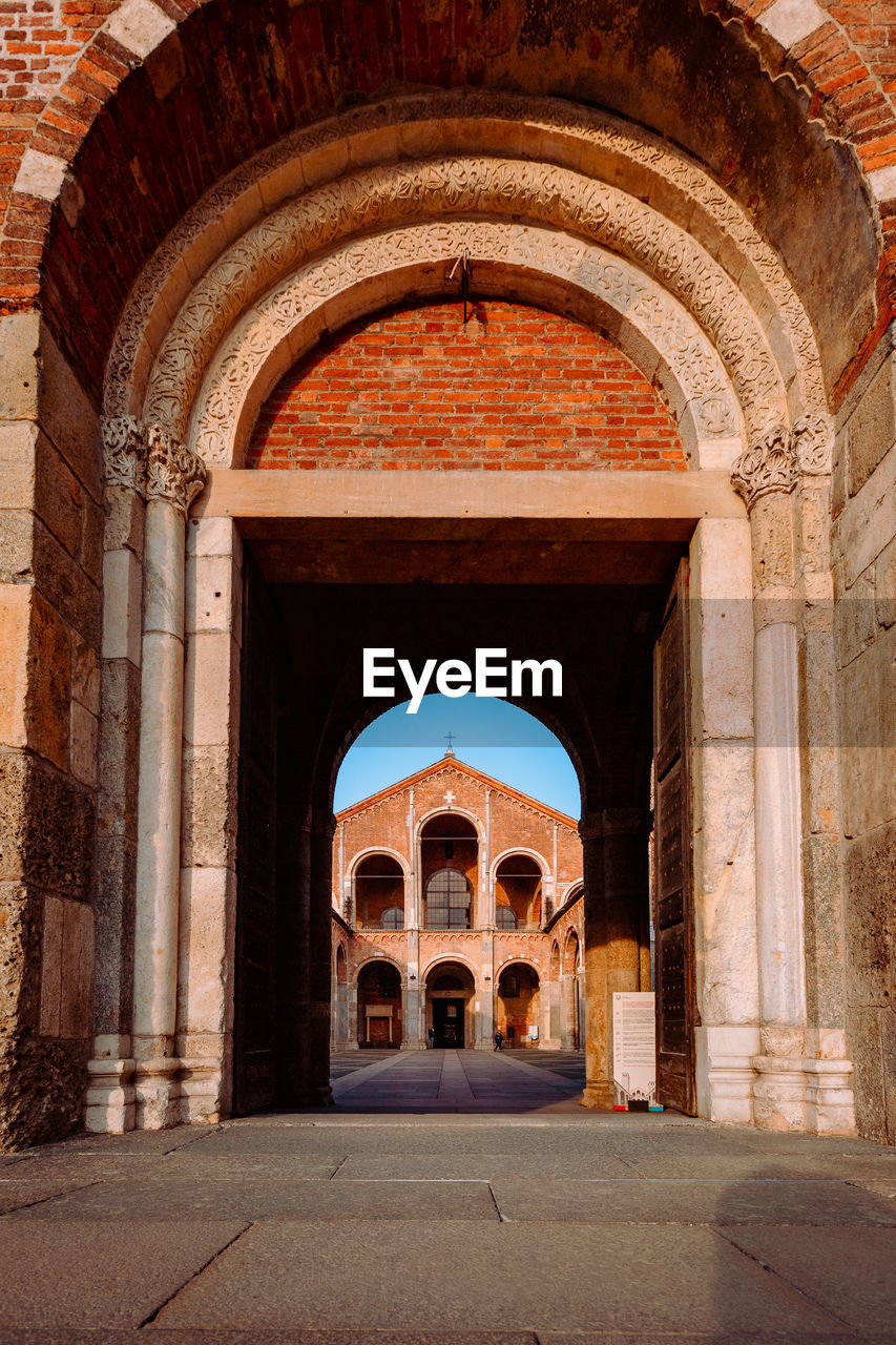 Entrance of the basilica of sant'ambrogio, no people, vertical