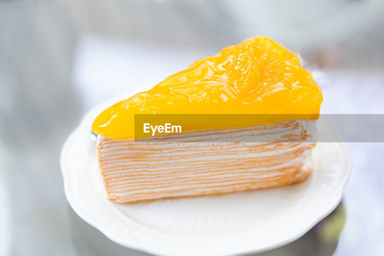 CLOSE-UP OF CAKE SLICE ON PLATE