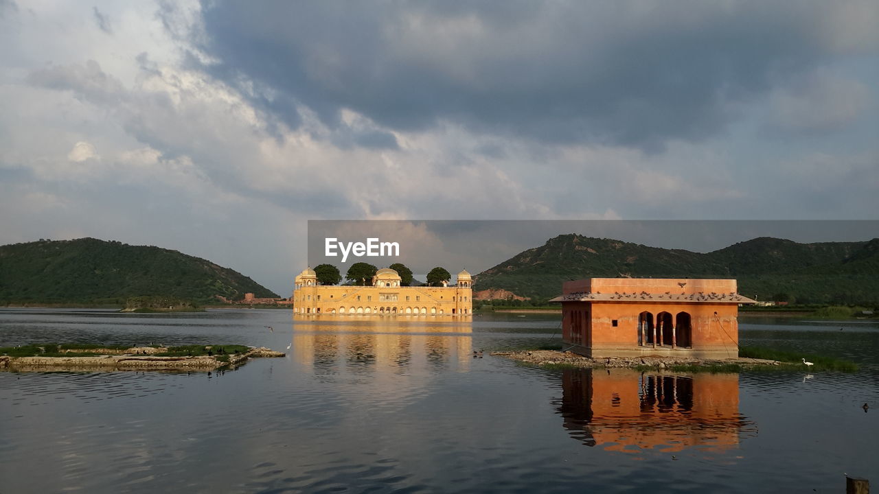 Scenic view of jal mahal palace reflected in water