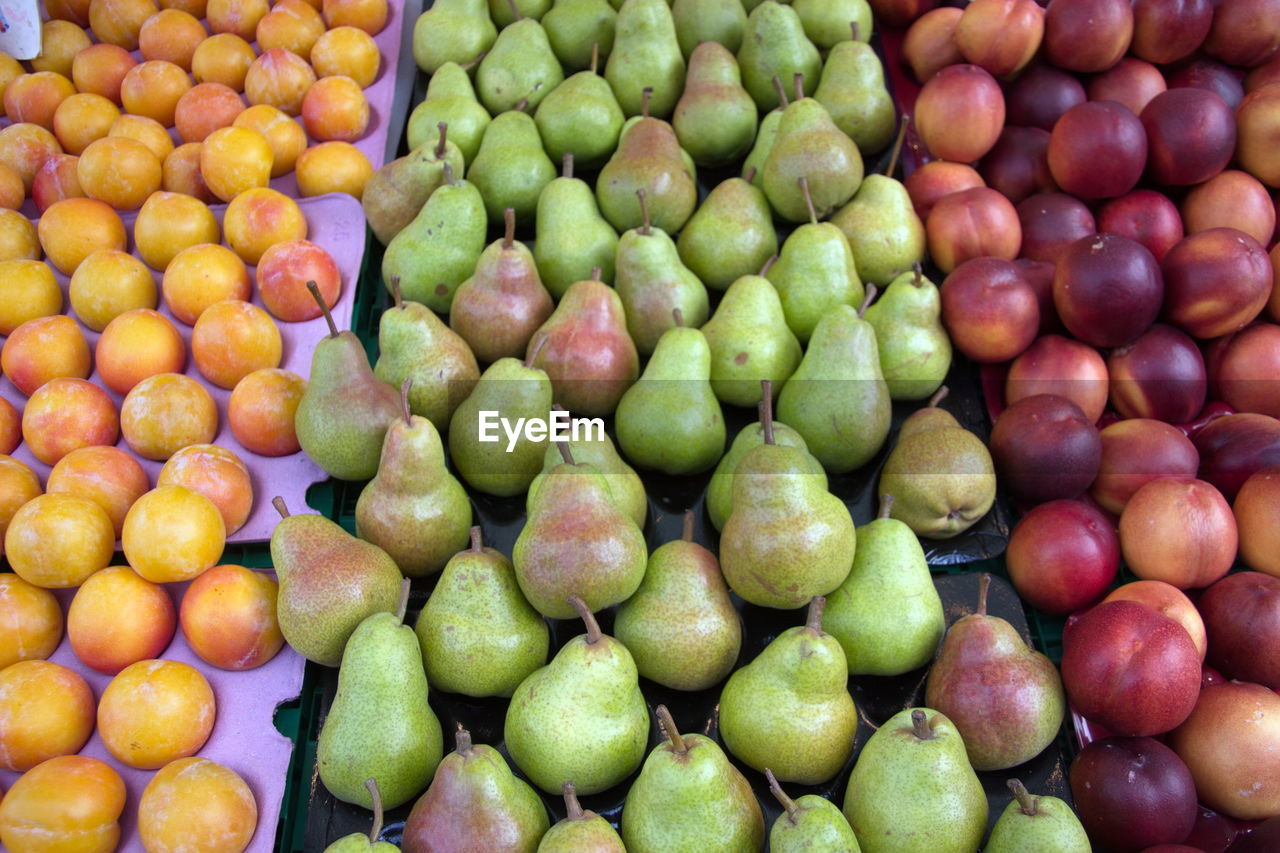 High angle view of f ruits on display on a market stall, london, uk.