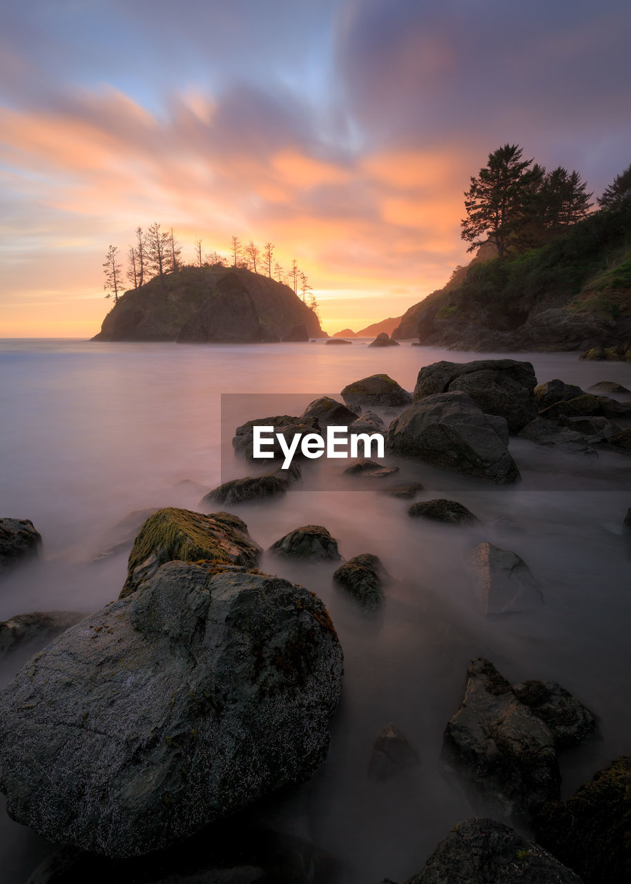 Scenic view of sea against sky during sunset