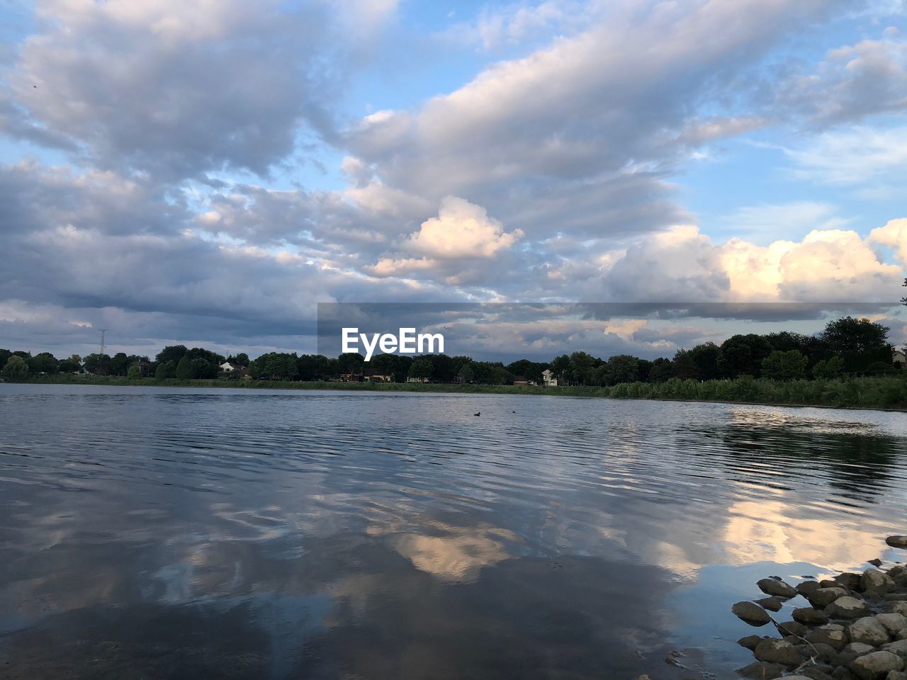 SCENIC VIEW OF LAKE AGAINST CLOUDY SKY