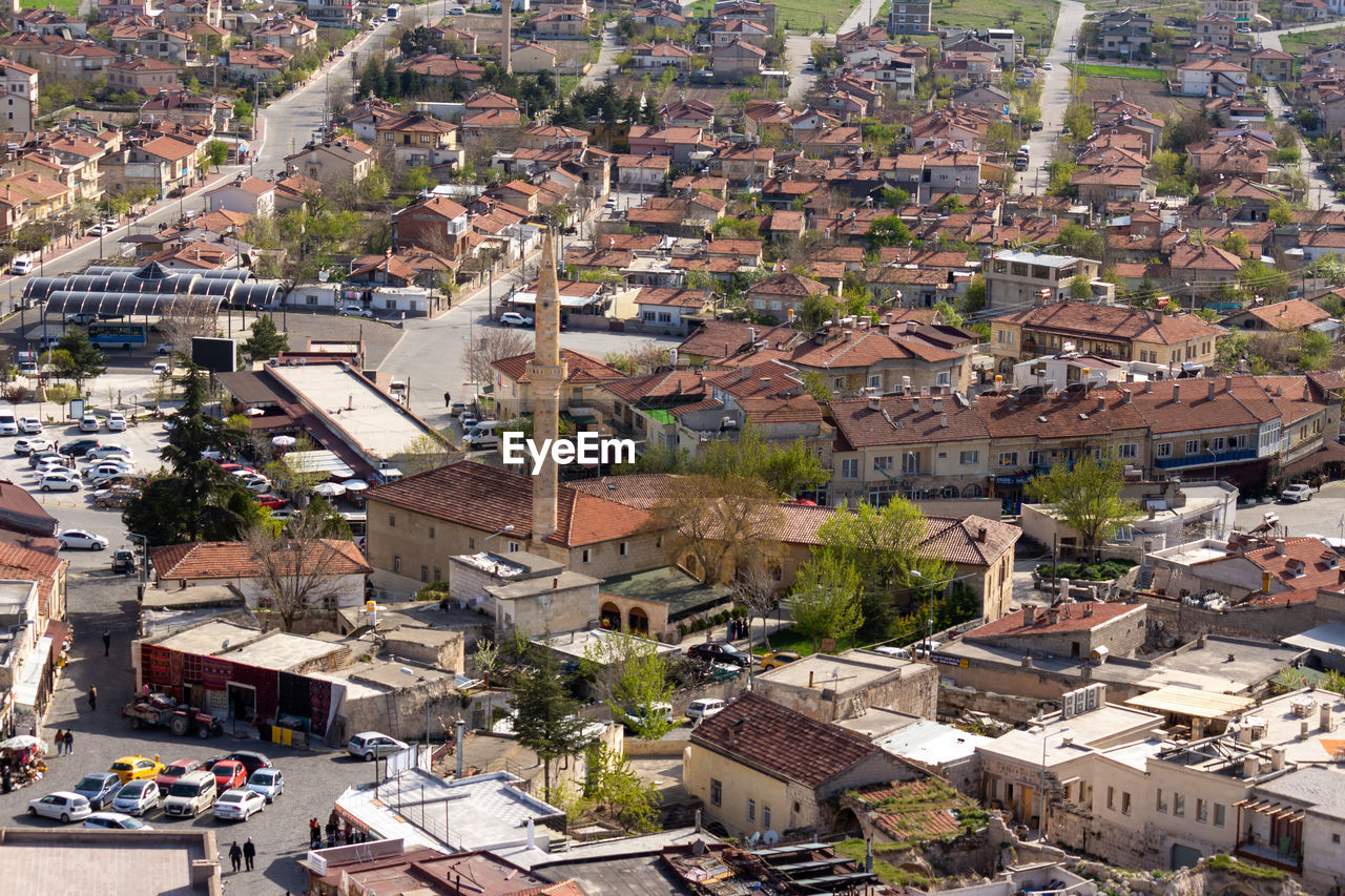 High angle view of buildings in city